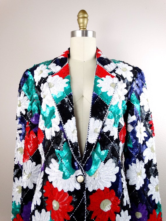 RARE Couture Sequin Blazer // OOAK Beaded Retro D… - image 2