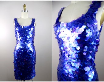 Purple Paillette Party Dress / All Over Sequined Dress XS Small Medium