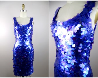 80er 90er Jahre Paillettenkleid / All Over Paillettenkleid in XS / S / M