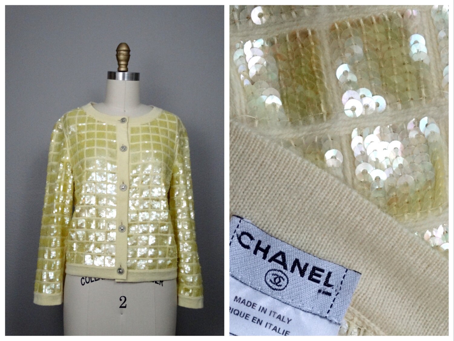 Vintage CHANEL Sequin Yellow Cardigan 