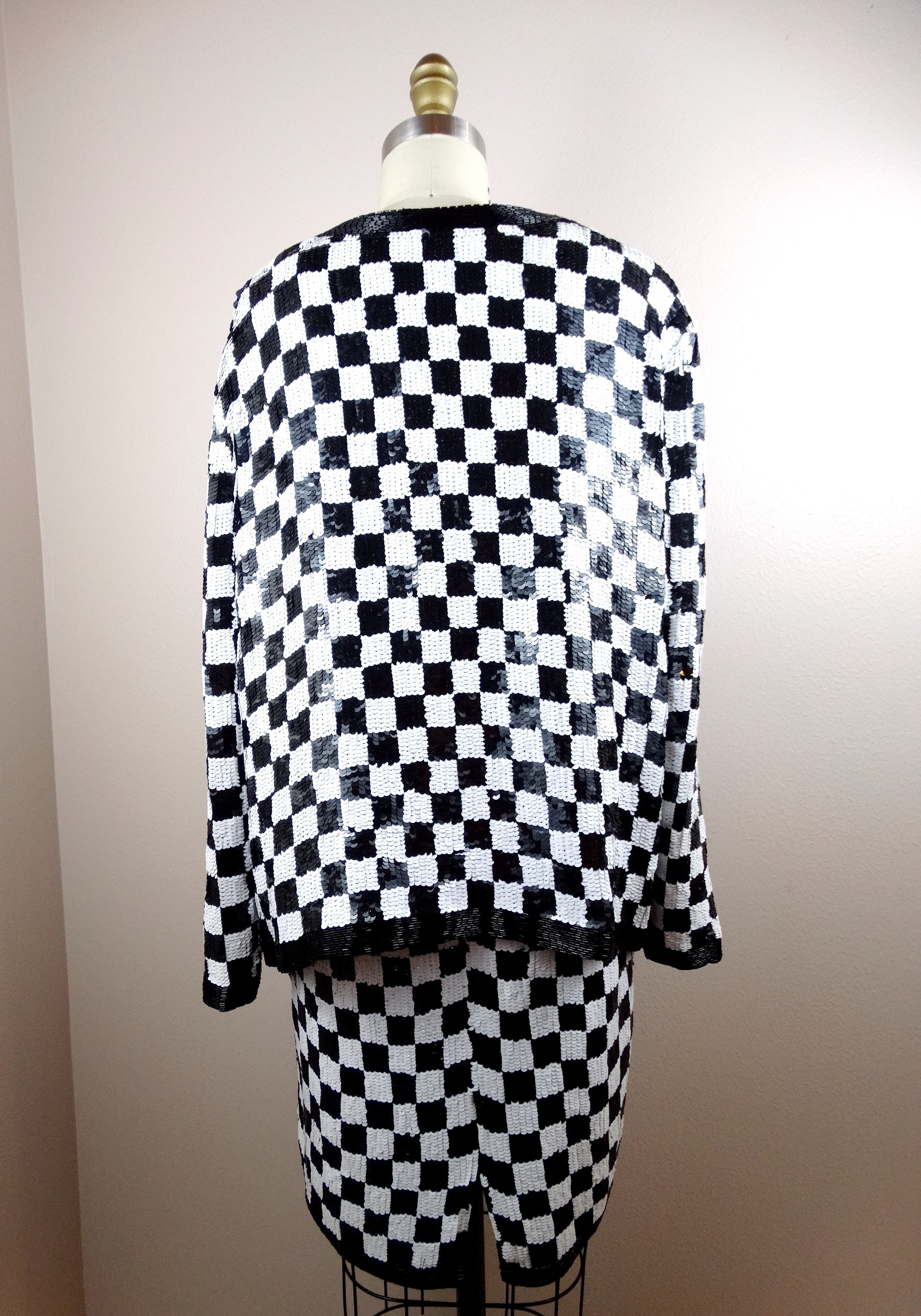 RETRO Fully Sequined Checkered Dress and Jacket ‣ Black and RETRO Fully Sequined Checkered Dress and Jacket ‣ Black and