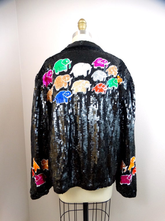 Elephant Lover Sequin Coat / 80s Wearable Art Seq… - image 6