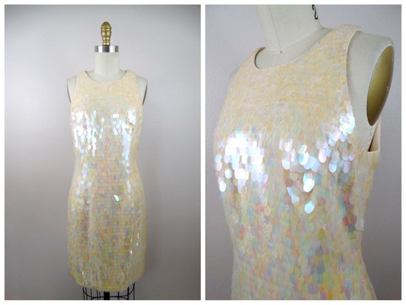 Iridescent Sequined Dress // Ivory Paillette Sequ… - image 6