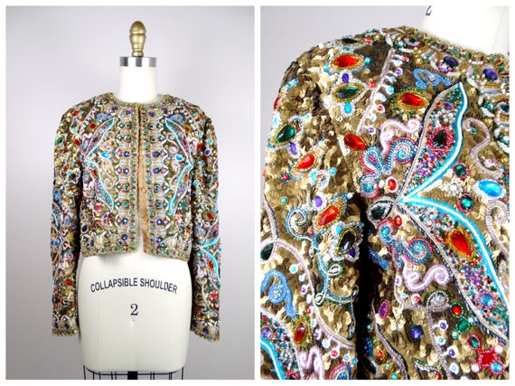 RARE Jewel Encrusted Designer Bolero / Ornate Gol… - image 4