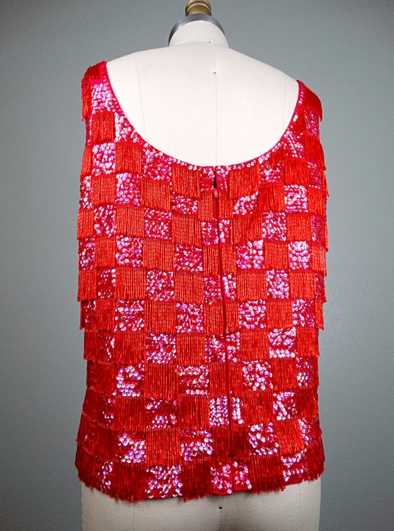 50s 60s Pink and Red Sequin Top / 1960's Vintage … - image 4