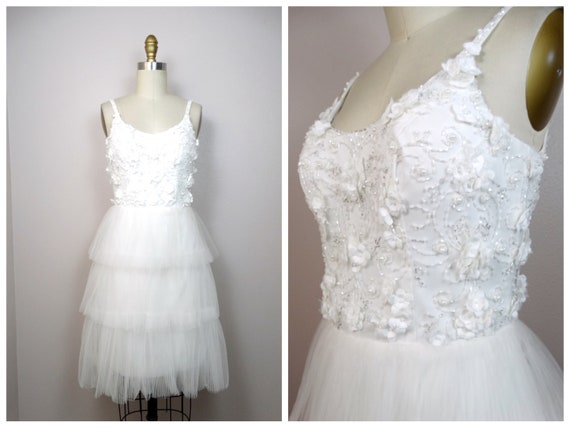 Bridal Couture 3D Floral White Tulle Bridal Dress… - image 1