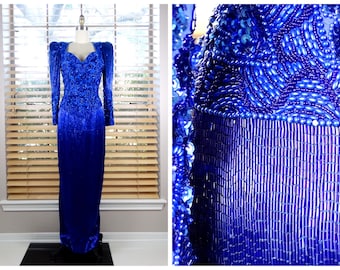 HEAVY Glasss Beaded Gown // Heavily Embellished Sequined Full Length Dress // Keyhole Back Fully Beaded Formal Evening Gown