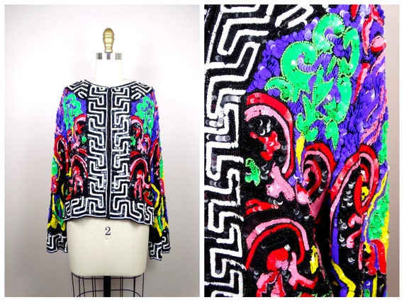 Couture Designer Sequin Jacket / Ornate Vintage S… - image 1