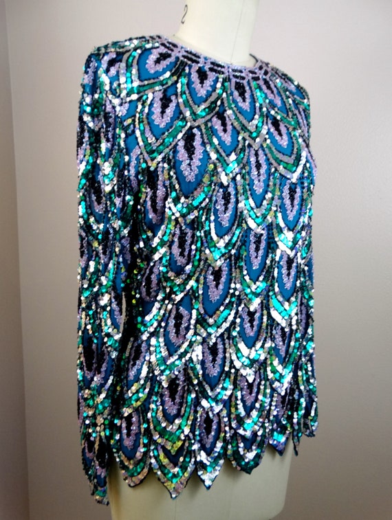 Dazzling Sequined Top // Sparkling Teal Turquoise… - image 3