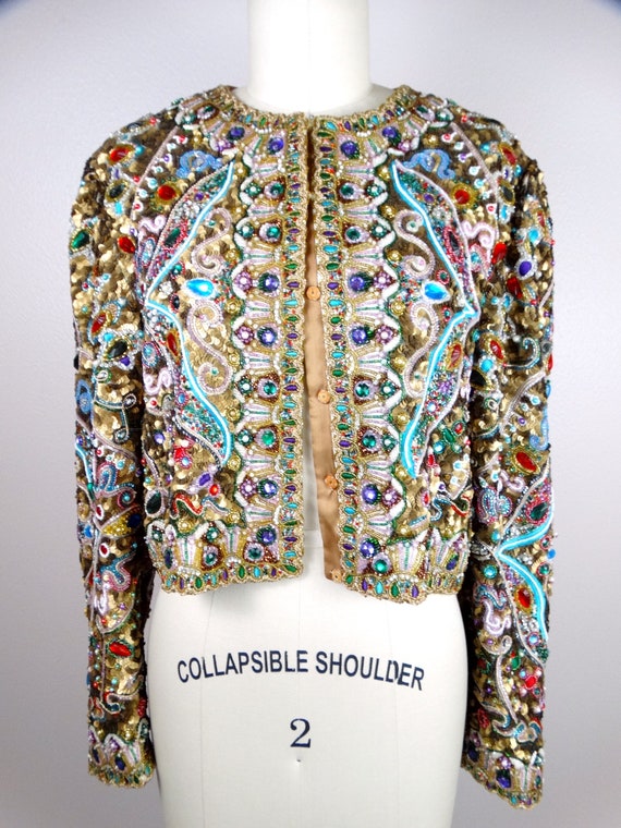 RARE Jewel Encrusted Designer Bolero / Ornate Gol… - image 2