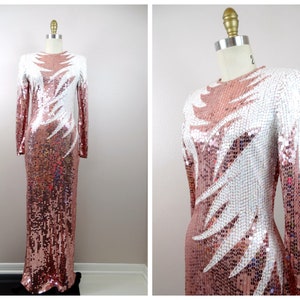 EXQUISITE Pink Sequin Gown / Art Deco Dusty Rose Sequined Dress