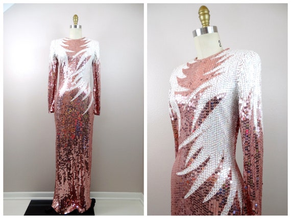 EXQUISITE Pink Sequin Gown / Art Deco Dusty Rose … - image 1