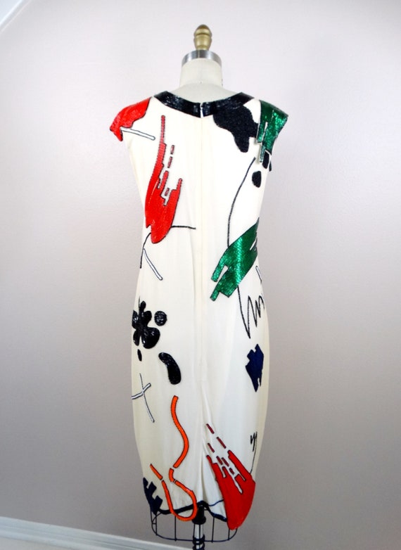 90s Abstract Art Beaded Silk Dress // Funky Hand … - image 6