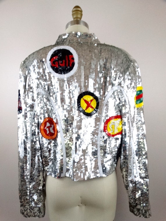 OIL & GAS Sequin Racing Jacket // 80's Glam Refle… - image 5