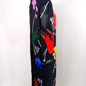 90s Abstract Art Beaded Silk Dress // Hand Embellished Cocktail Dress // Vintage Handmade Party Dress image 5