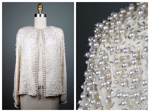 Vintage Pearl Beaded Sequin Jacket // Heavily Ivo… - image 1