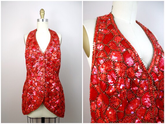 red sequin vest top