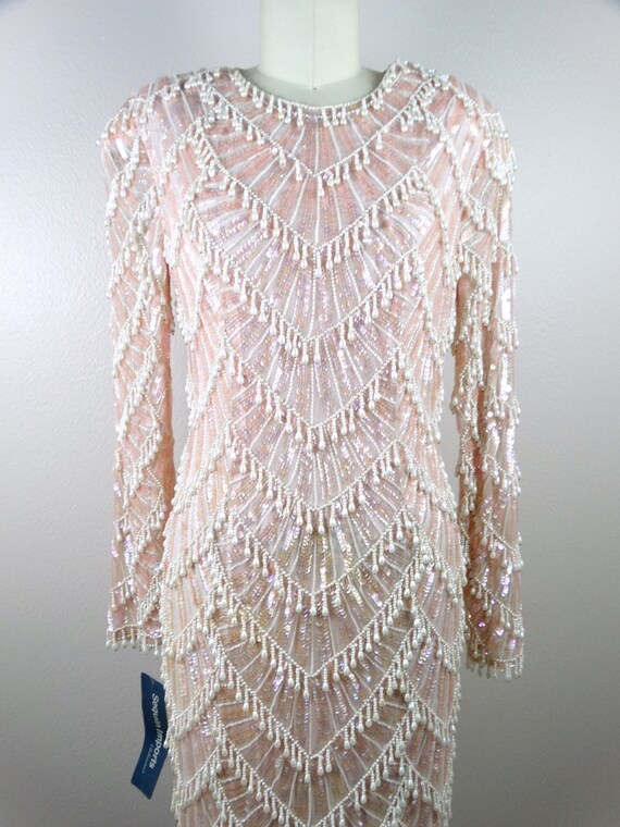 Teardrop Pearls Beaded Dress / Pink Sequin Pearl Bead - Gem
