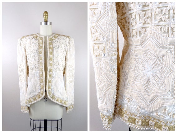 Haute Couture Crystal Beaded Ornate Jacket w/ Rhi… - image 8