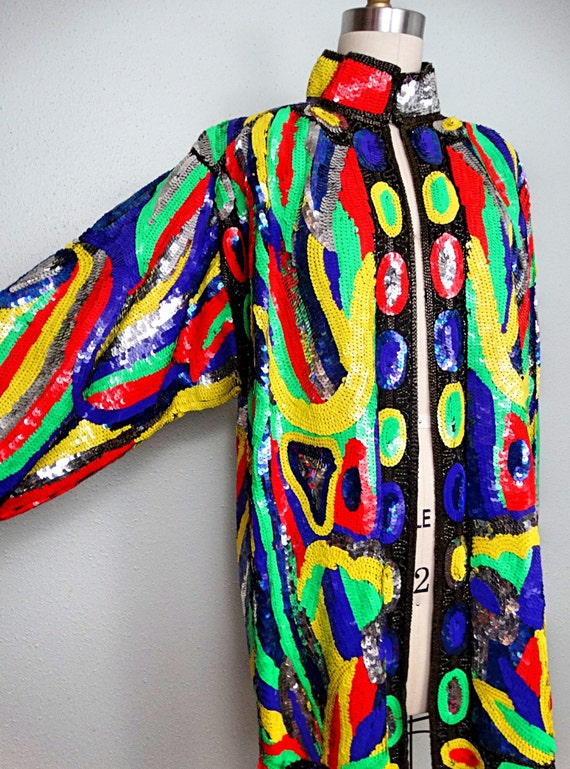 Psychedelic Neon Sequin Plus Size Jacket / Bright… - image 3