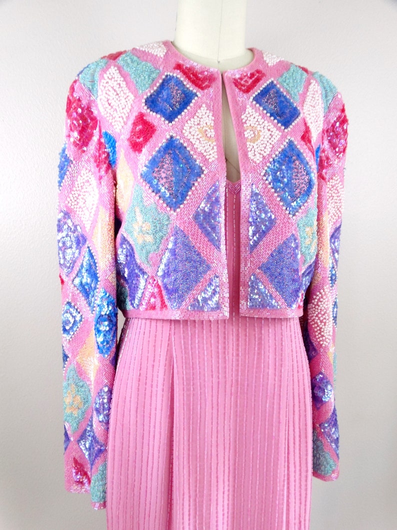 Vintage Pink Beaded Dress \u2023 Pastel Pink Beaded Dress \u2023 Silk Embellished Dress