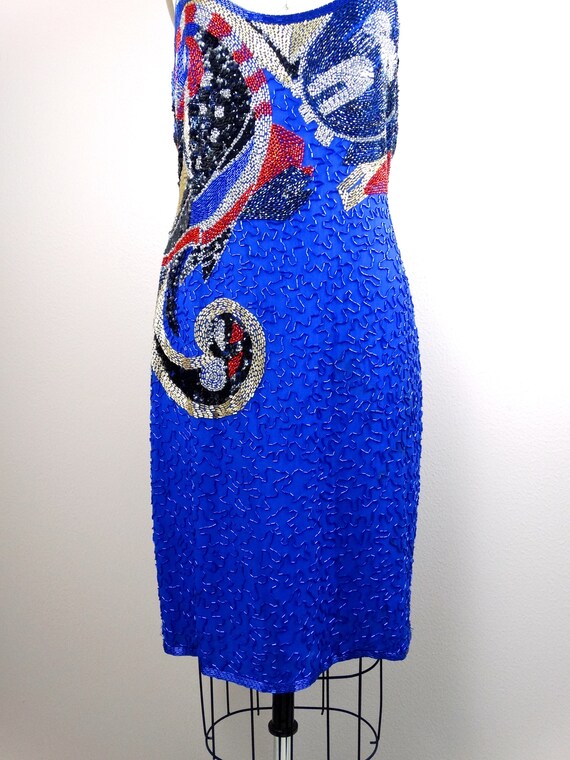 M/L Beaded Sequin Dress // Geometric Swirls Brigh… - image 2