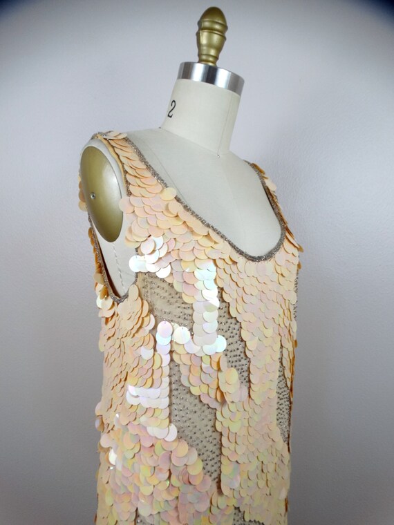 S/M Iridescent Cream Sequined Dress // Ivory Pail… - image 2