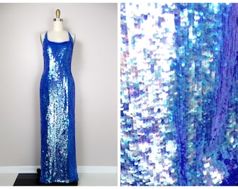 RARE Iridescent Sequined Gown by Lillie Rubin / Mermaid Purple Sequin Embellished Dress / Color Changing Chameleon Sequin Gown