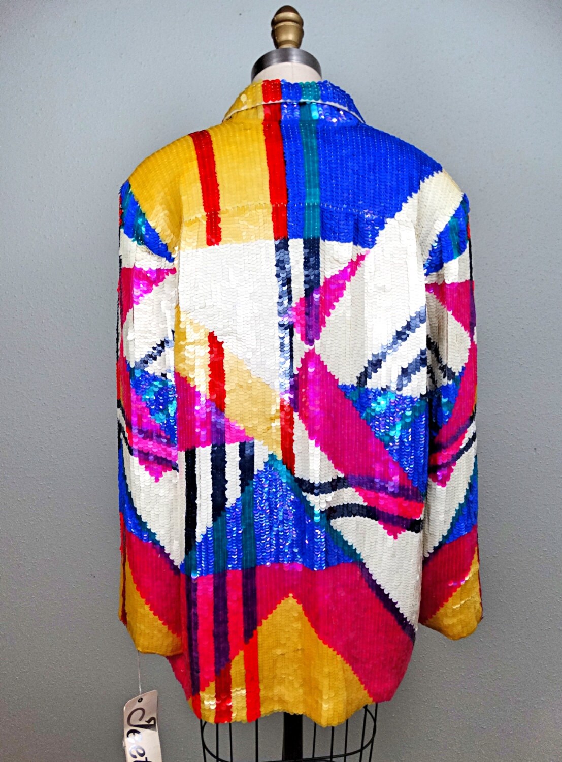 RAD 80s 90s Glam Sequined Jacket / 1990's Retro Colorblock Fully ...