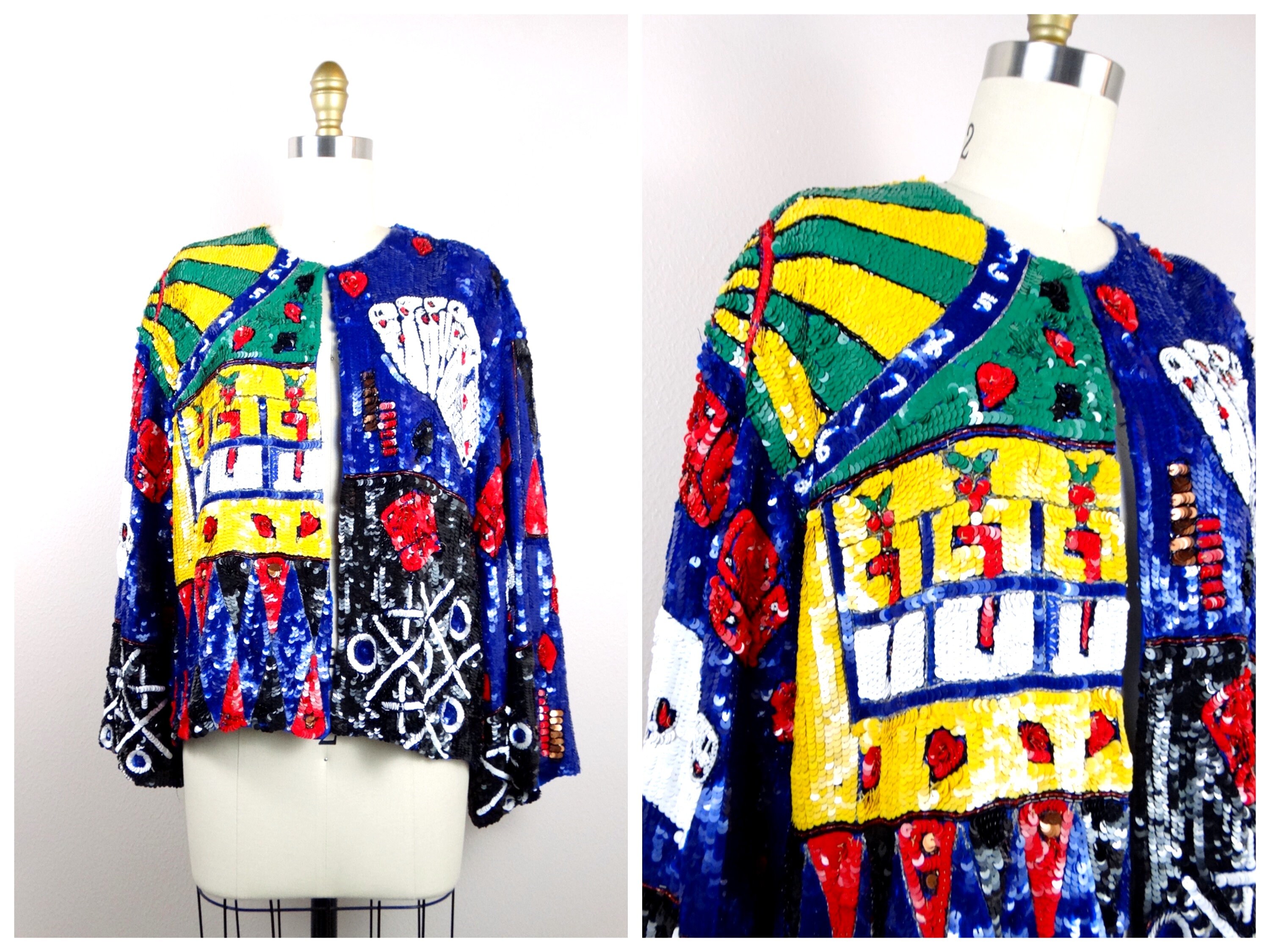 LAS VEGAS Casino Sequin Novelty Jacket / Lucky Dice Black Jack