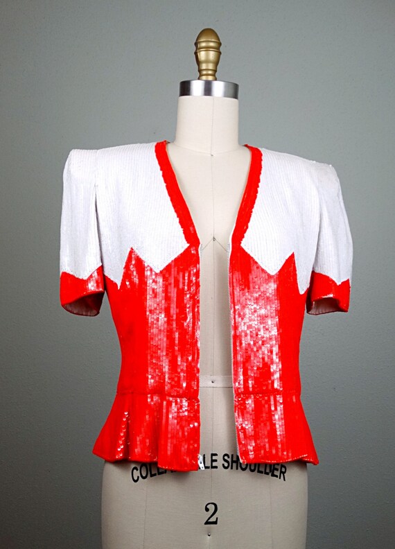 Carolina Herrera Sequin Top / Retro Vintage Red a… - image 2