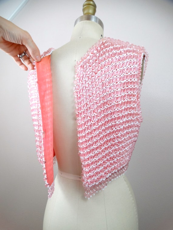 50s Pink Beaded Fringe Crop Top // 1950's Pastel … - image 9