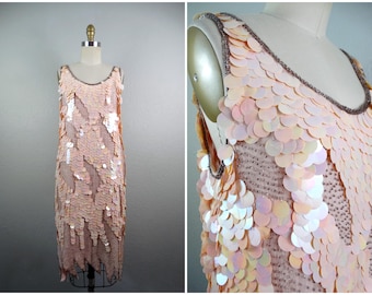 Iridescent Pink Sequined Dress / Blush Paillette Sequin Dress