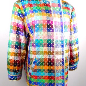 GEOFFREY BEENE Sequined Jacket / Rainbow Color Block Silk Gold Sequin Embellished Quilted Coat image 5