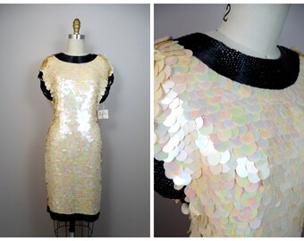 Iridescent Paillette Sequined Beaded Dress / Bridal Reception Dress Fully Embellished