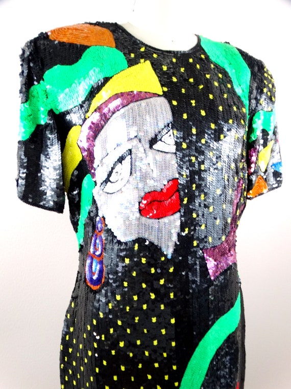 POP ART Funky Sequin Dress / RARE Retro Glam Sequ… - image 3