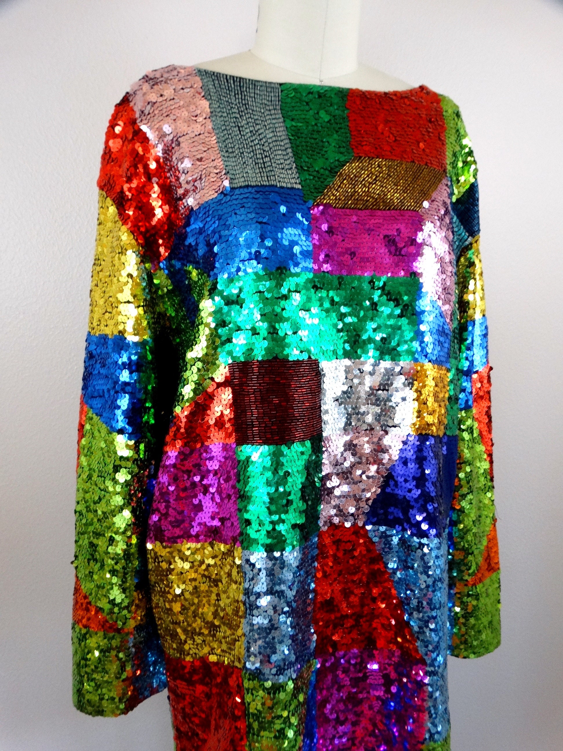 Evening Gown Amazon Plus Size Sequin Dress L/XL Neon Striped Sequin Dress  // Bright Stripe