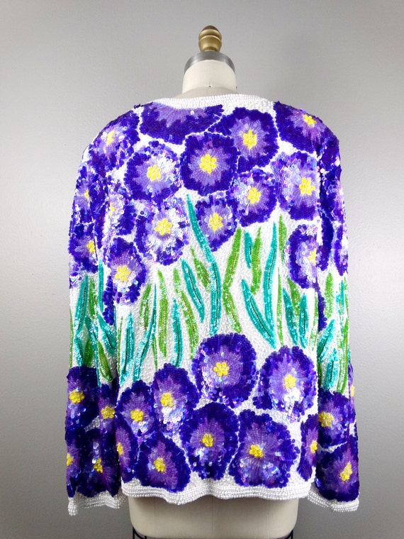 RARE Aster Flower Sequined Jacket // Purple Flora… - image 3