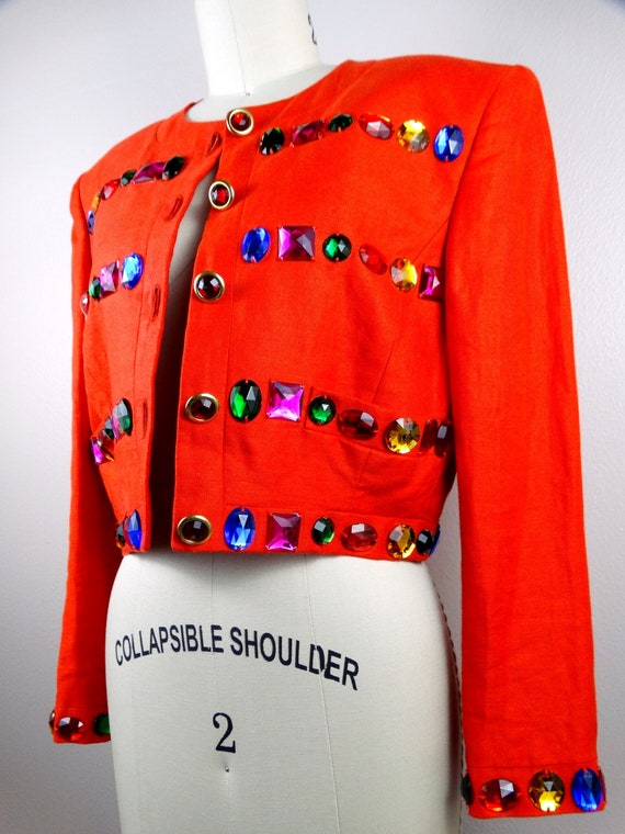 90s ESCADA Jewel Embellished Cropped Blazer / Retro Rainbow