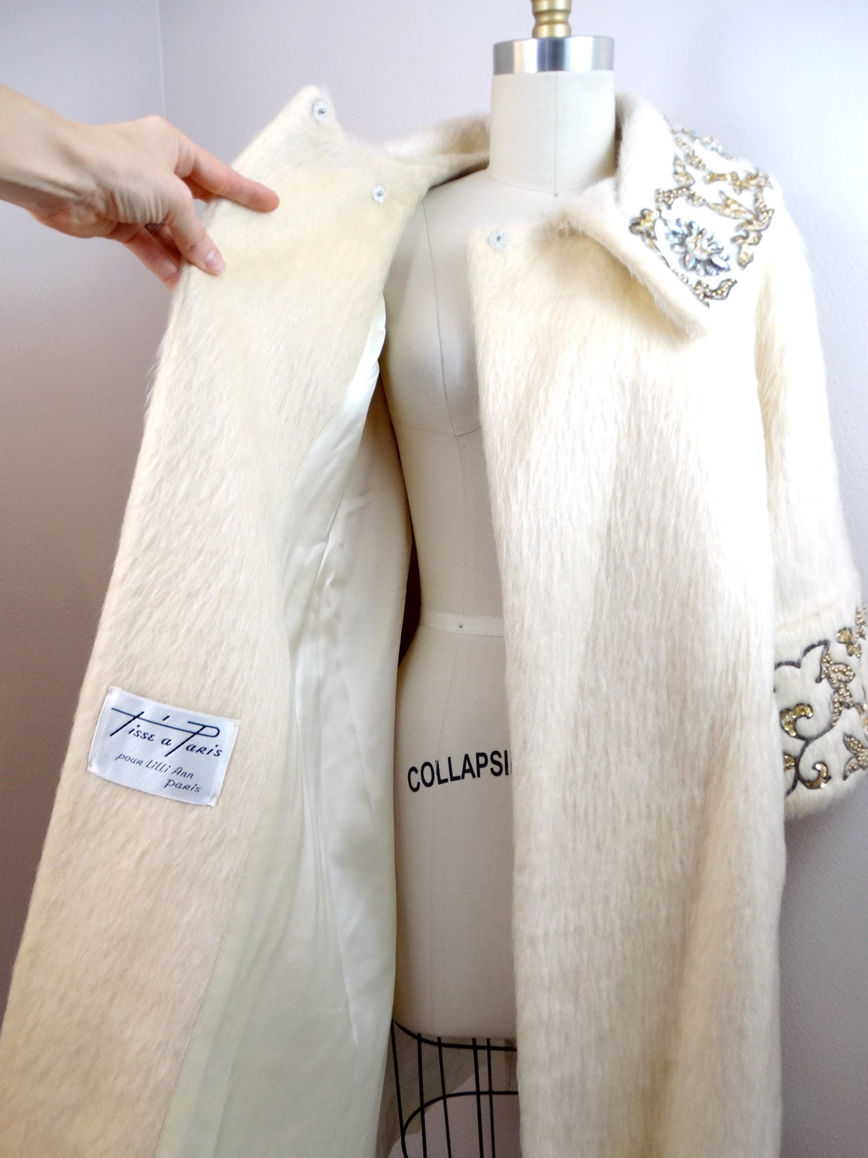 60s Lilli Ann Fur Coat // RARE Rhinestone Crystal Beaded