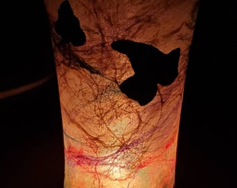 Candle Holder real pressed leaves and pure silk around the recycled glass vase with T-lights for home decor