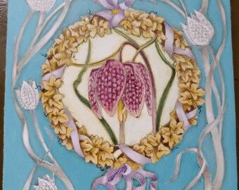 Fratilliary flower egg tempera painting hand-painted by Michelle Martin