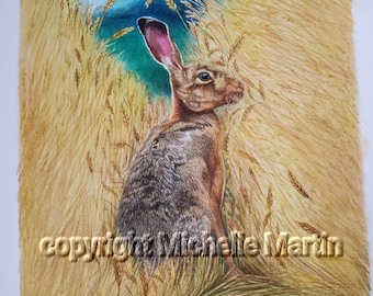 Hare original watercolour painting by Michelle Martin hand hand-painted