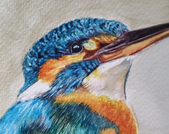 Kingfisher / bird original watercolour painting hand-painted a bird lover gift