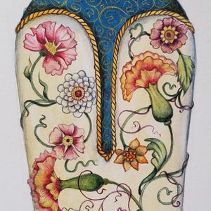 Disegno di flacone di profumo dipinto a mano ad acquerello, opera d'arte originale.