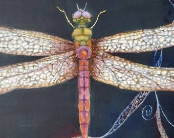 Dragonfly original painting hand-painted in Egg Tempera by Michelle Martin