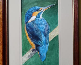 Kingfisher bird, Original Watercolour Paintings, Bird (6.8x11.4in) hand-painted