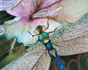 Dragonfly original painting hand-painted in Watercolour by Michelle Martin