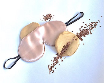 Blush silk eye mask with insertable pouch of flax seed or lavender florets