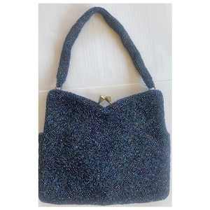 Vintage 1950 Walborg blaue Glas Hand Perlen Geldbörse Abendtasche